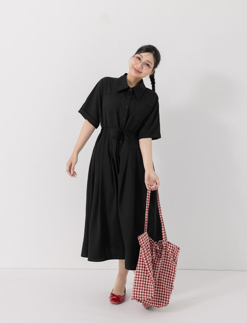 Vintage Japanese Style Button-Up Collar Plus Size Maxi Dress