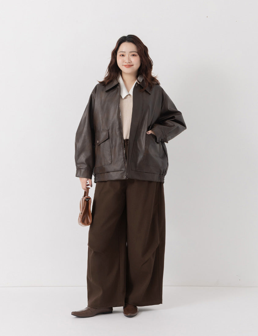 Elastic-Back Curved-Leg Plus Size Trousers
