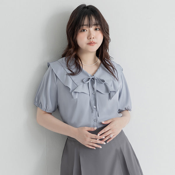 MISS. Ruffle Collar Chiffon Plus Size Shirt