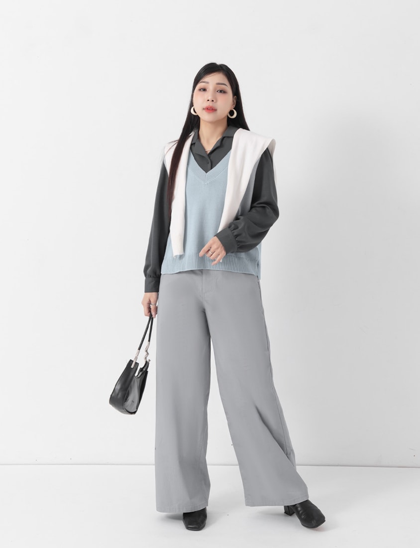 MISS.Korean Style High Waist Back Elastic Plus Size Straight Leg Pants