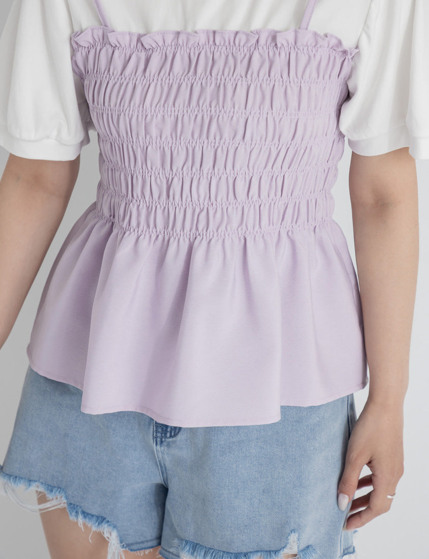 Sweet Crinkle Faux Two-Piece Short Sleeve Plus Size Top