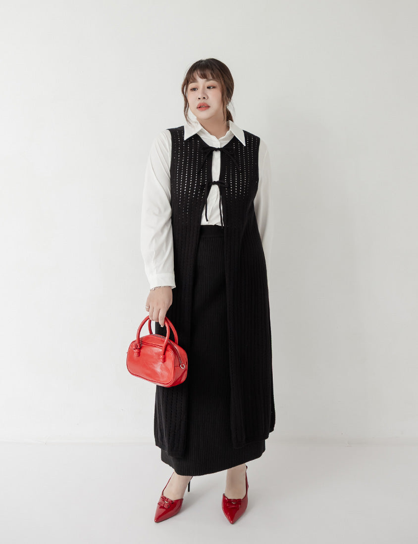 MISS. 2-Way Convertible Hollow Plus Size Long Knit Vest