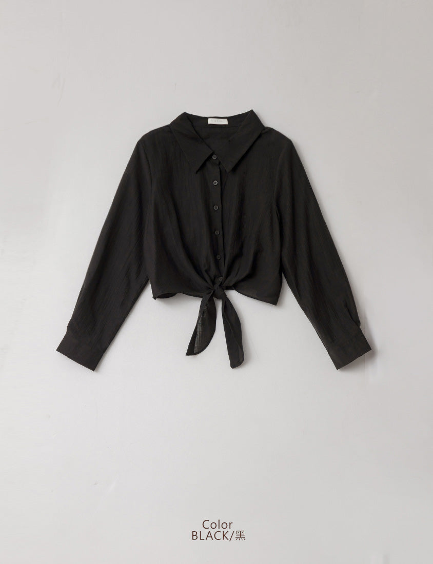 Tencel Silky Sheer Crinkle Tie-Front Plus Size Shirt