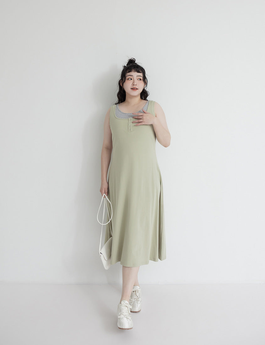 Skin-Friendly Stretch Faux Two Piece Plus Size Maxi Dress