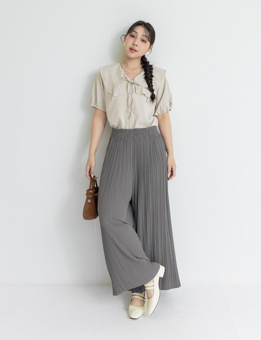 Silky Cool Fine Pleated Plus Size Wide-Leg Pants