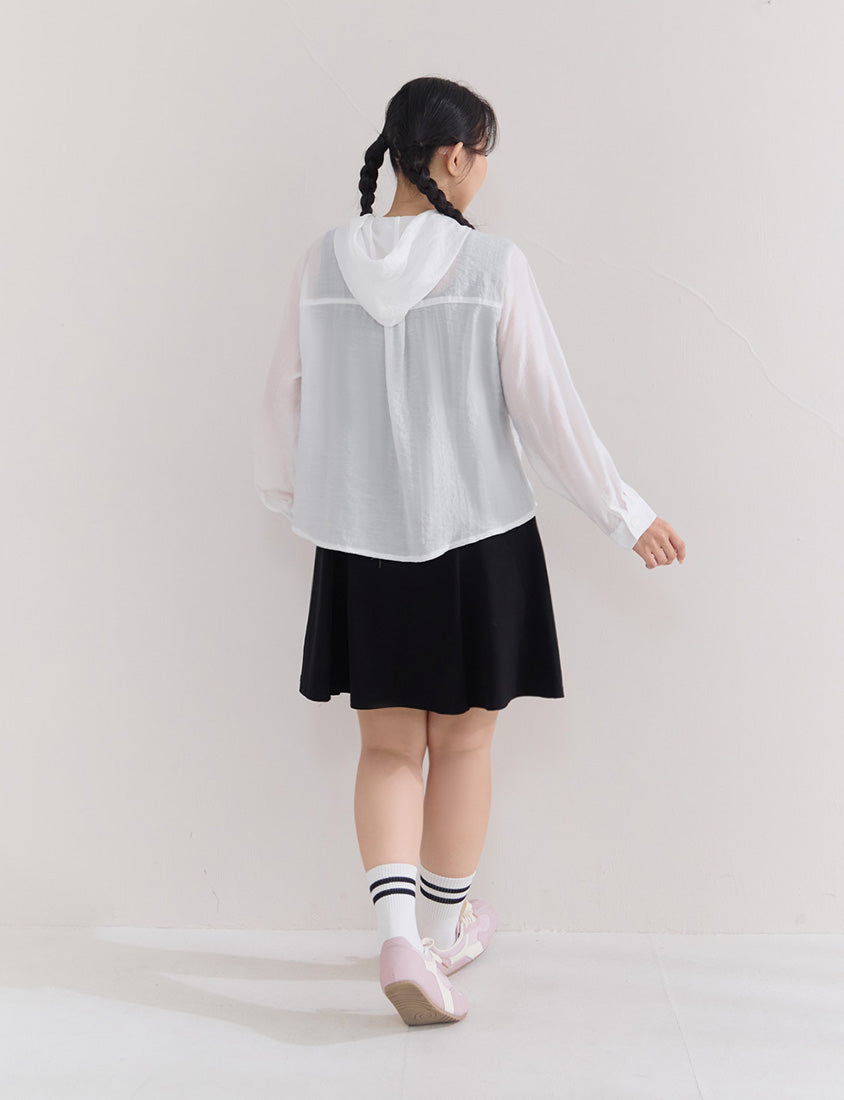 Cute Bow Pocket Sheer Hooded Plus Size Jacket