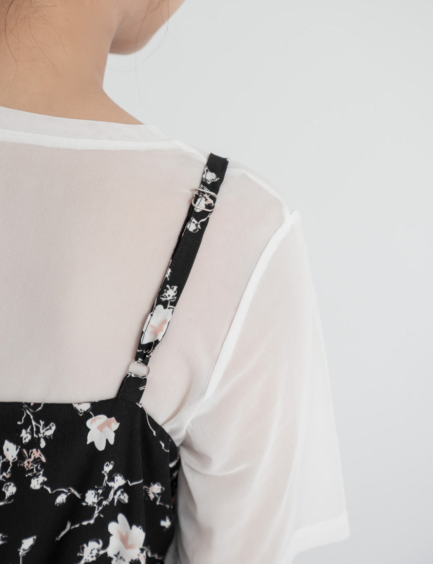 Elegant Floral Cami Strap Plus Size Maxi Dress (With Belt)