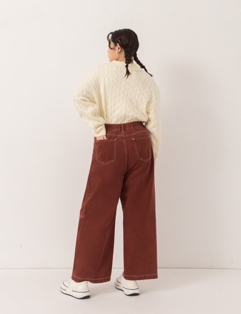 Versatile Twill Colorblock Topstitched Plus Size Straight Wide Pants (Unisex)