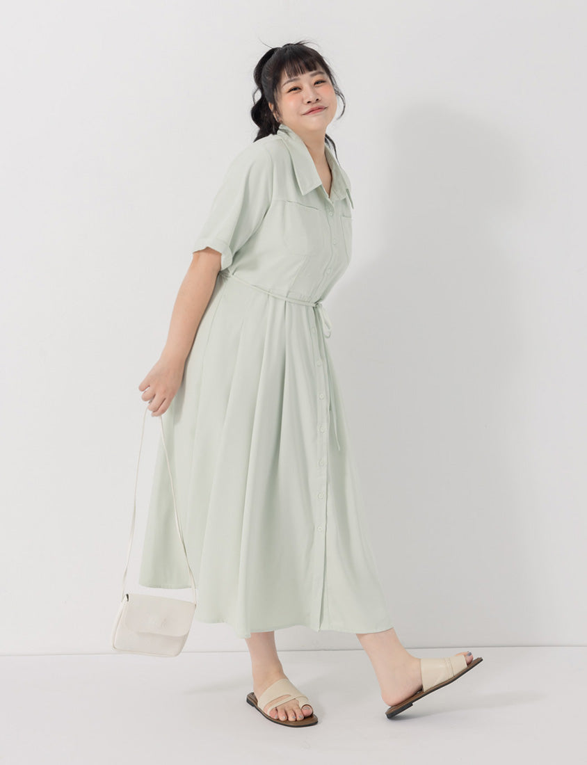 Vintage Japanese Style Button-Up Collar Plus Size Maxi Dress