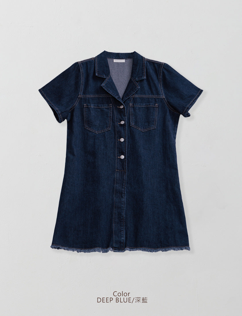 Frayed Hem Pocket Denim Plus Size Mini Dress