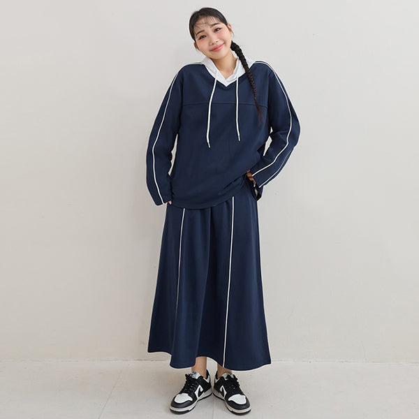 American Sporty Colorblock Piped Plus Size Maxi Skirt
