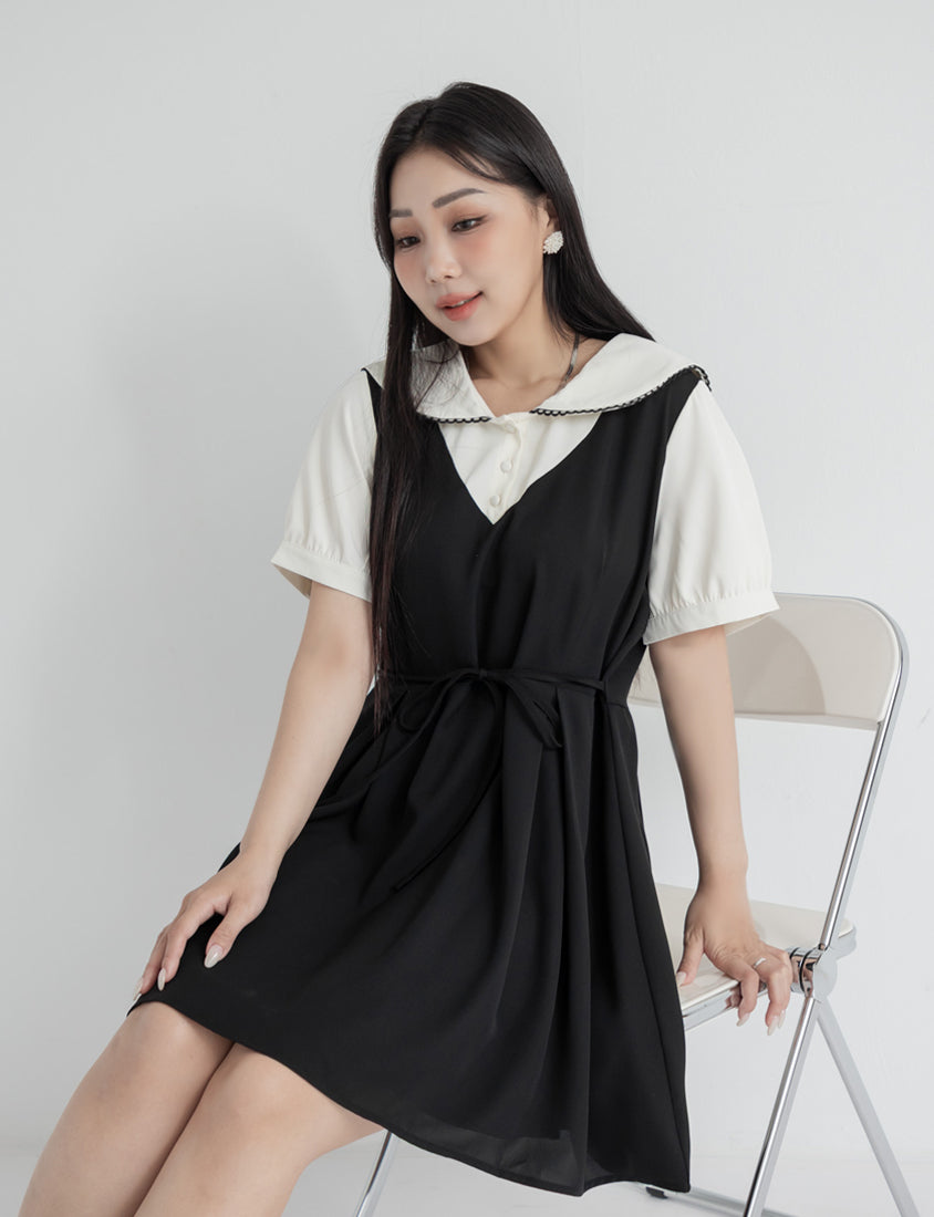 MISS. Preppy Faux Two Piece Collar Plus Size Mini Dress