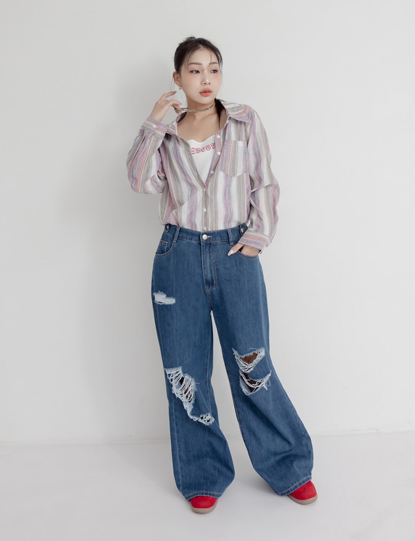 MUA! Lyocell Distressed Plus Size Wide Leg Jeans