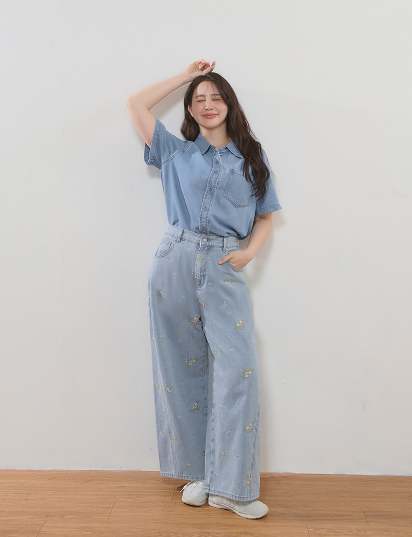 Cooling Tencel Silky Denim Plus Size Shirt