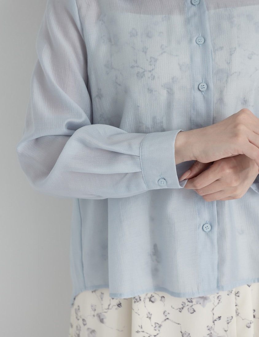Tencel Silky Sheer Back Slit Tie-Front Plus Size Shirt
