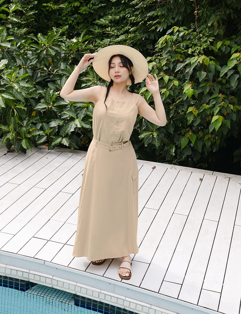 Cotton Linen Faux Button Slimming Panel Plus Size Camisole