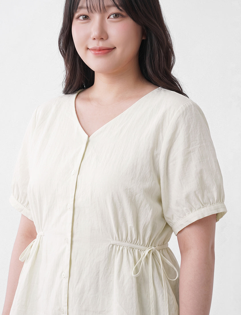 V-Neck Button Front Tie Waist Plus Size Top