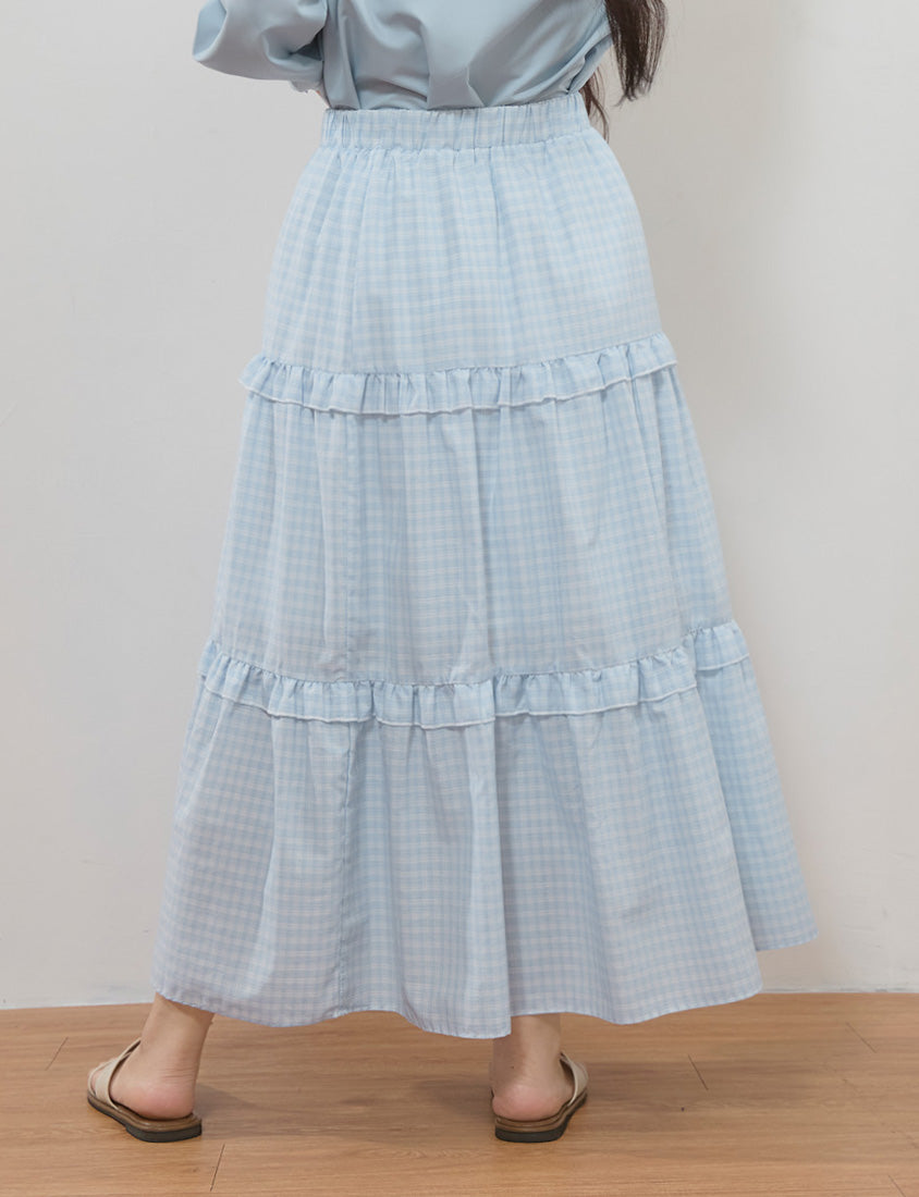 Japanese Style Sweet Tiered Plaid Plus Size Maxi Skirt