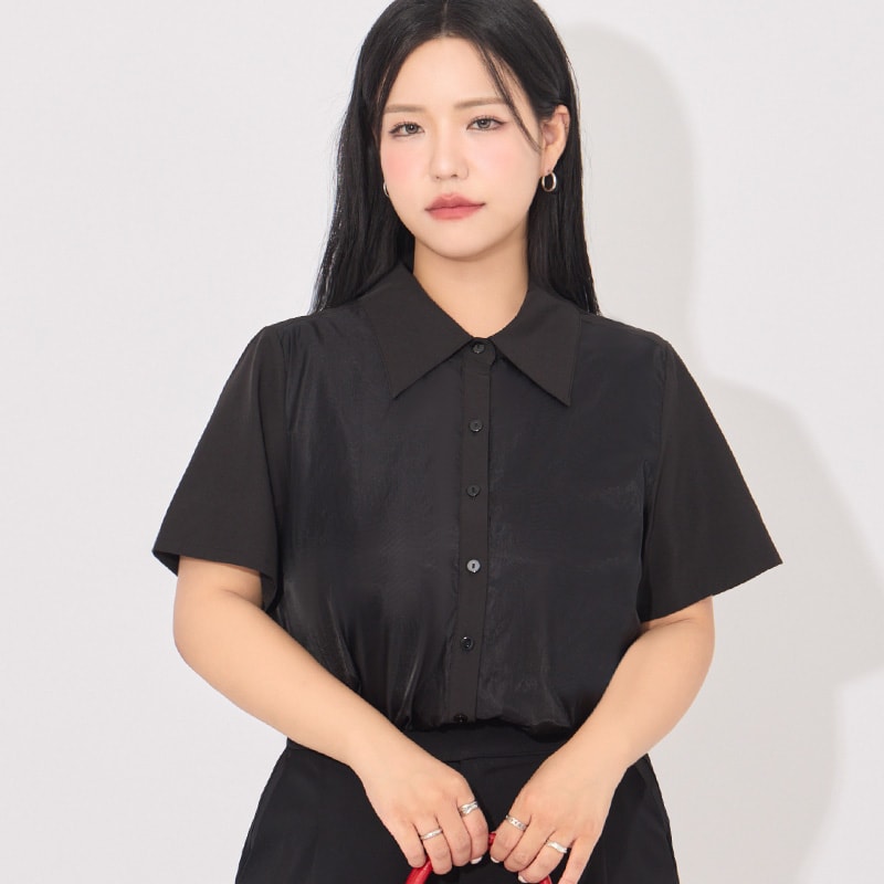 MORE U Elegant Sheer Double-Layer Plus Size Shirt