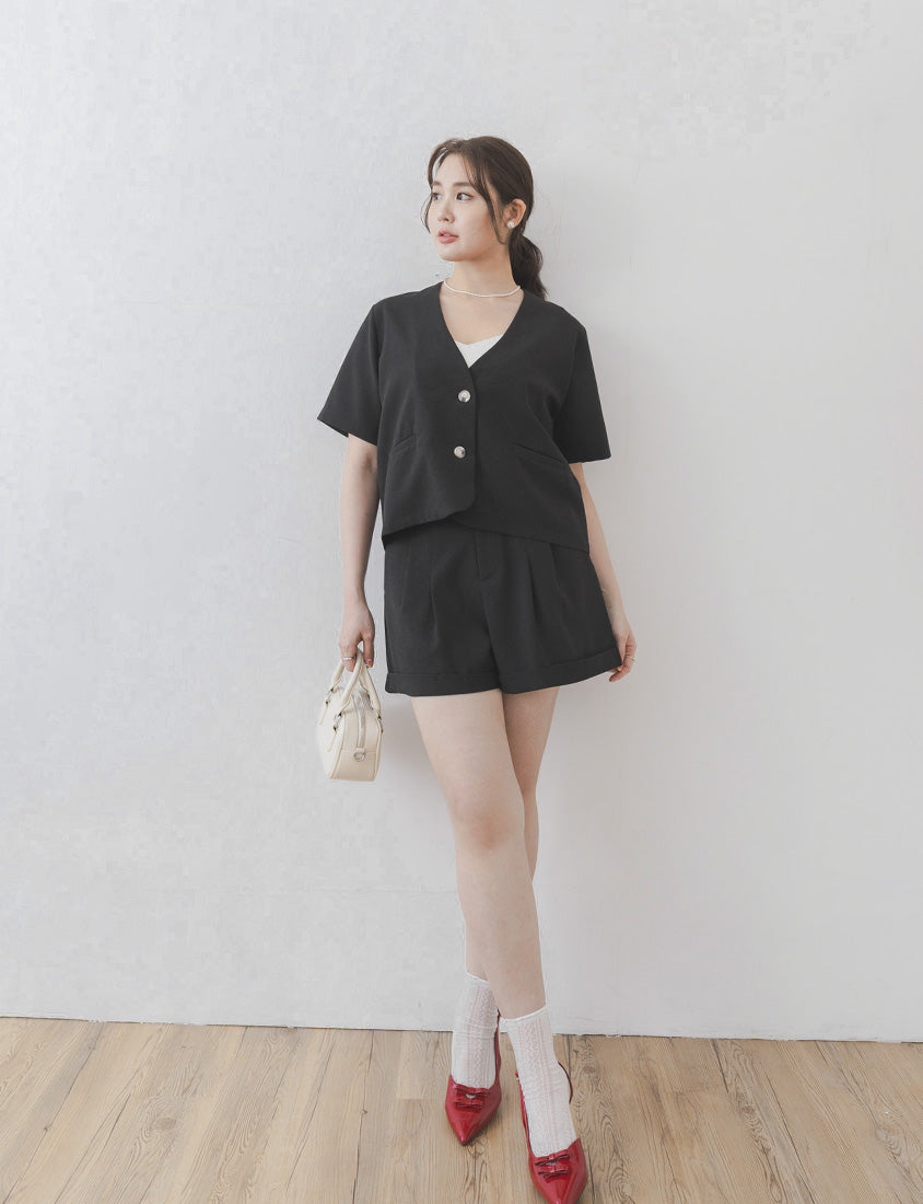MISS. Wrinkle-Resistant Soft Linen Collarless Blazer Plus Size Jacket