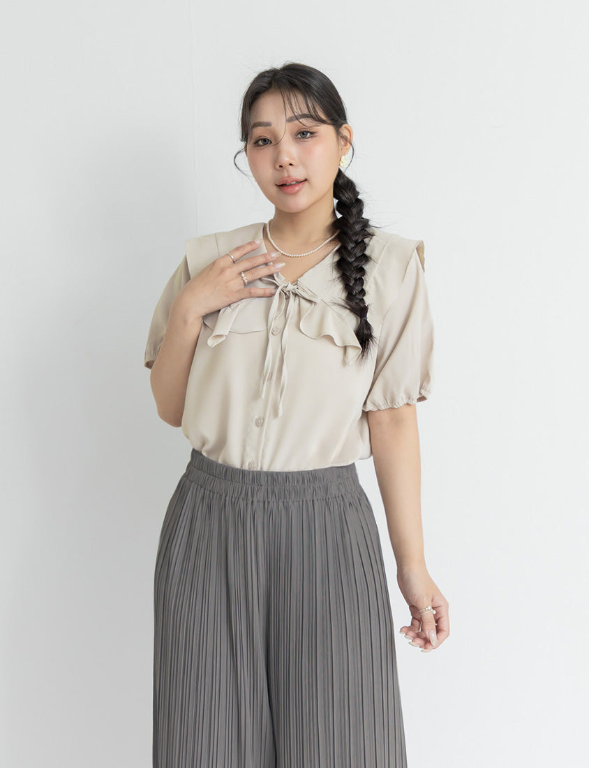 MISS. Ruffle Collar Chiffon Plus Size Shirt