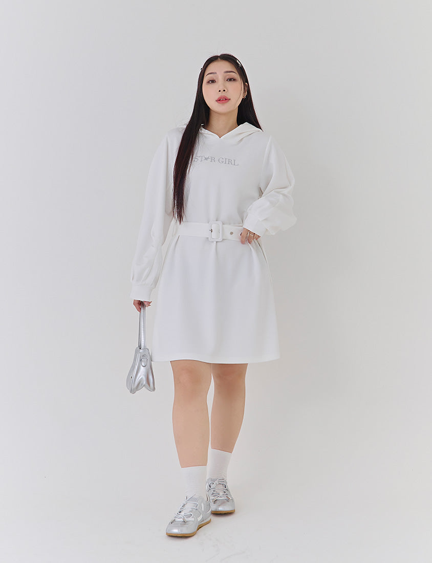 Shiny Girl Embroidered Plus Size Cloud Cotton Dress (With Belt)