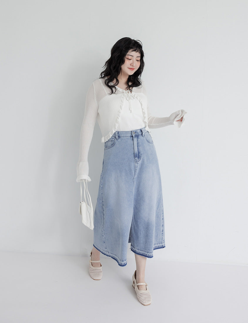 Cooling Tencel Denim Slit Plus Size Maxi Skirt