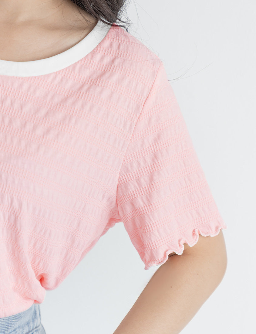 Bow Embroidery Ruffle Crinkle Plus Size Top