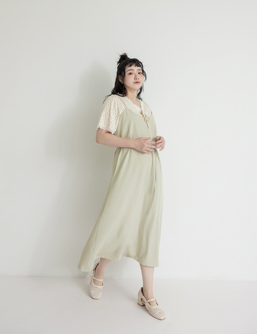 Wrinkle-Resistant A-Line Plus Size Cami Maxi Dress (With Waist Tie)