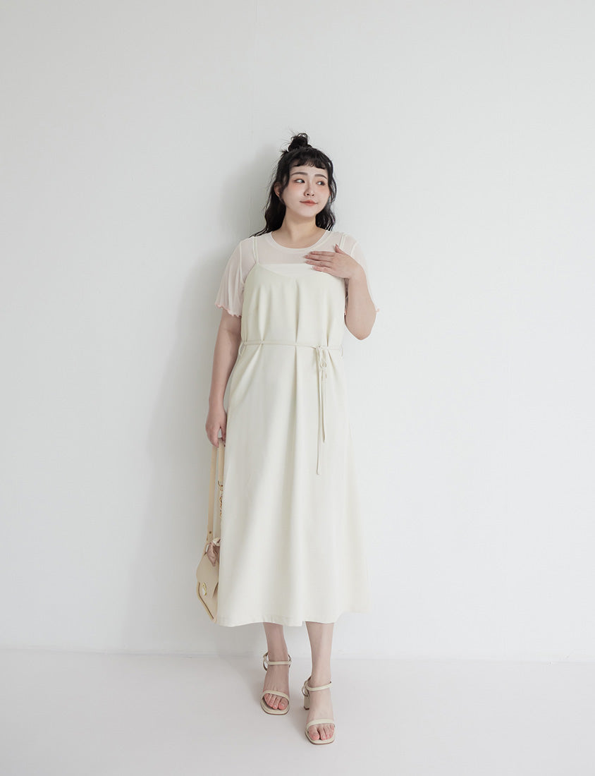 Wrinkle-Resistant A-Line Plus Size Cami Maxi Dress (With Waist Tie)
