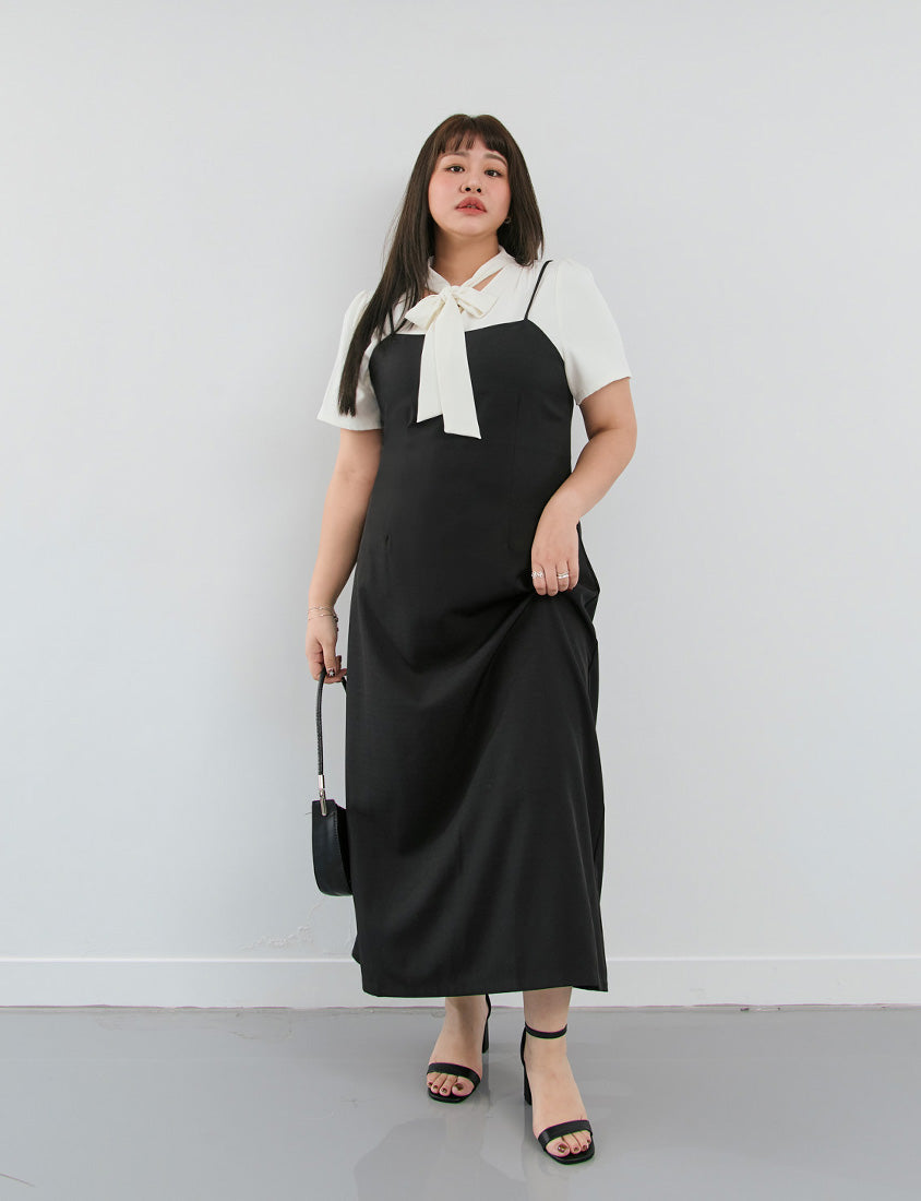 MISS. Korean Style Adjustable Strap Back Slit Plus Size Maxi Dress
