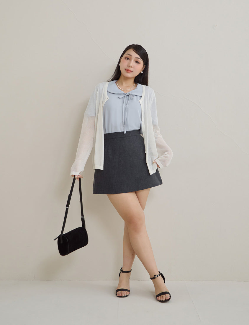 MISS. Silky Cool Wrinkle-Resistant Tie-Front Plus Size Collar Shirt