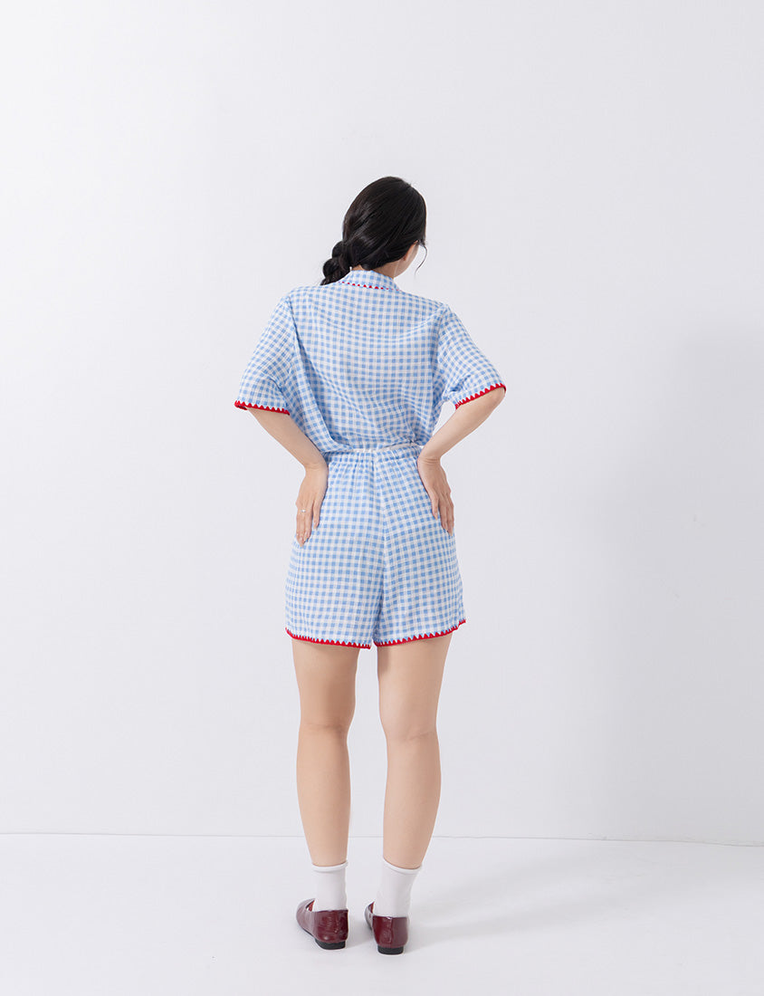 Skin-Friendly Gingham Contrast Ruffle Casual Plus Size Shorts