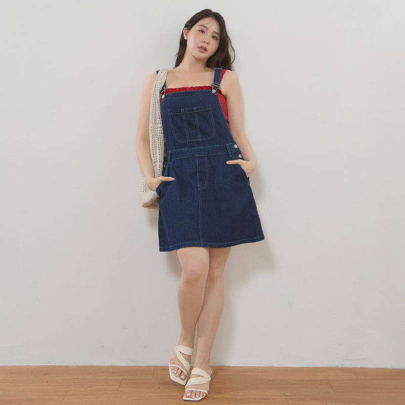 Playful Adjustable Denim Plus Size Overall Skirt