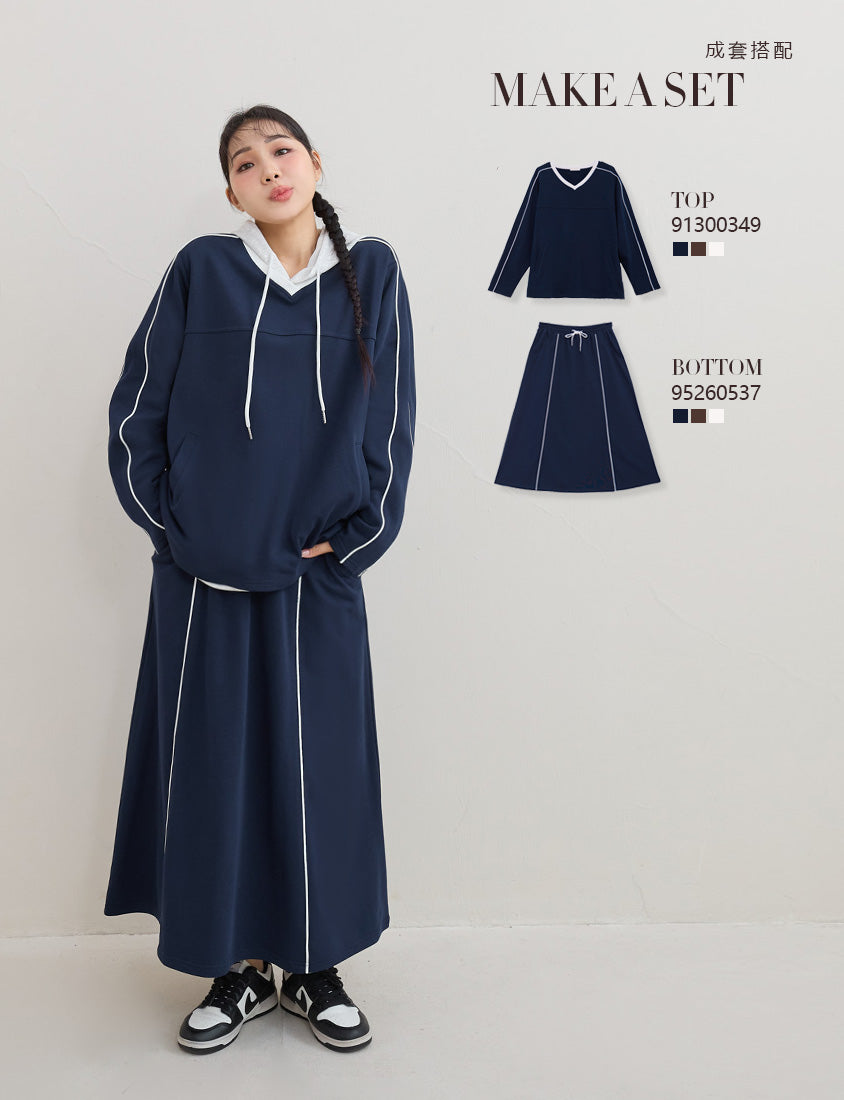 American Sporty Colorblock Piped Plus Size Maxi Skirt