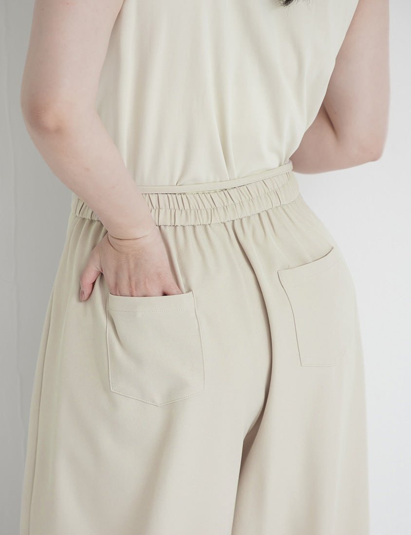 MISS. Pleated Cropped Plus Size Wide Leg Pants (With Waist Tie)