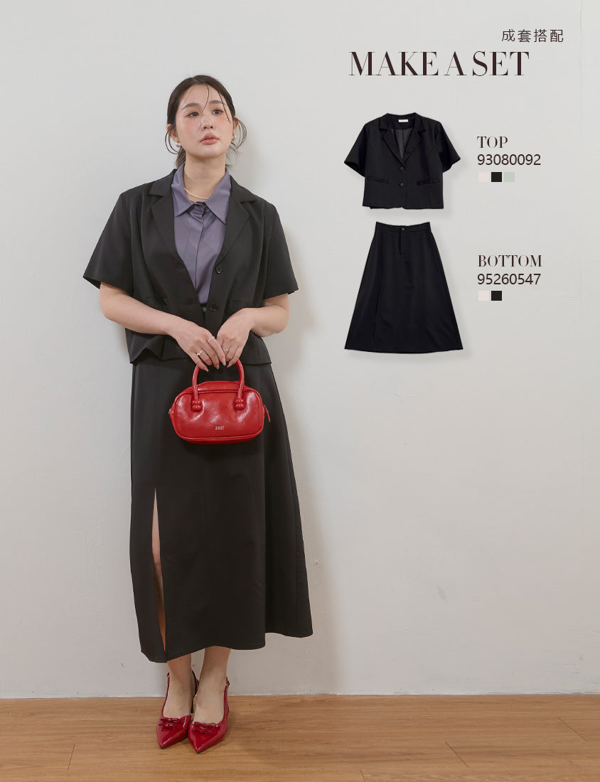 MISS. Silky Cool V-Waist Slit Tailored Plus Size Maxi Skirt