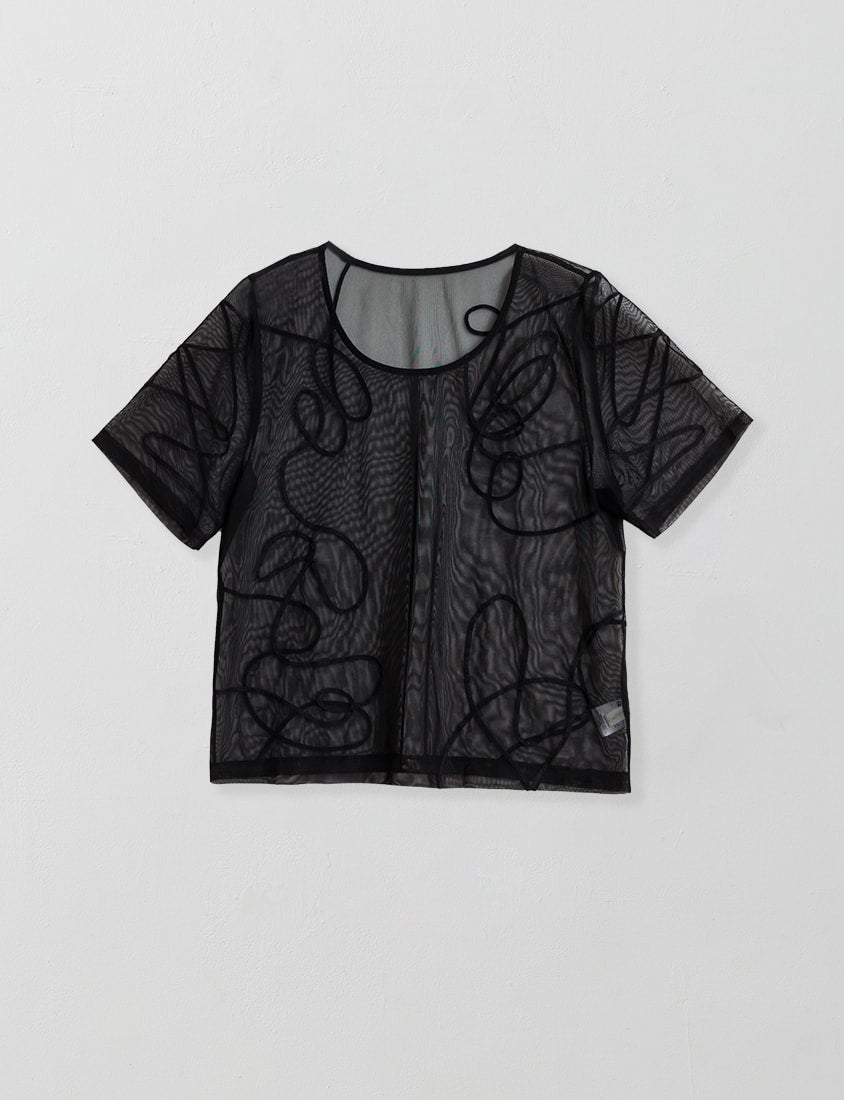 Japanese Style Wavy Line Sheer Textured Plus Size Top