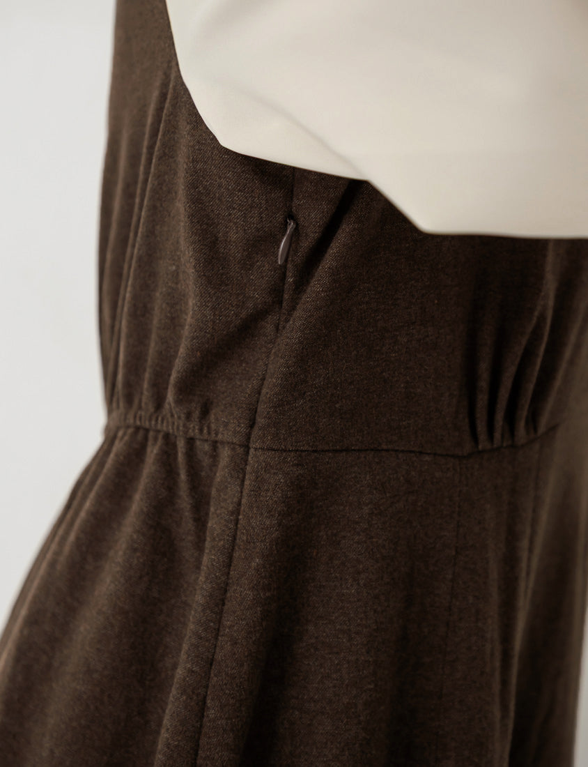 Faux Two Piece Contrast Pearl Button Plus Size Maxi Dress