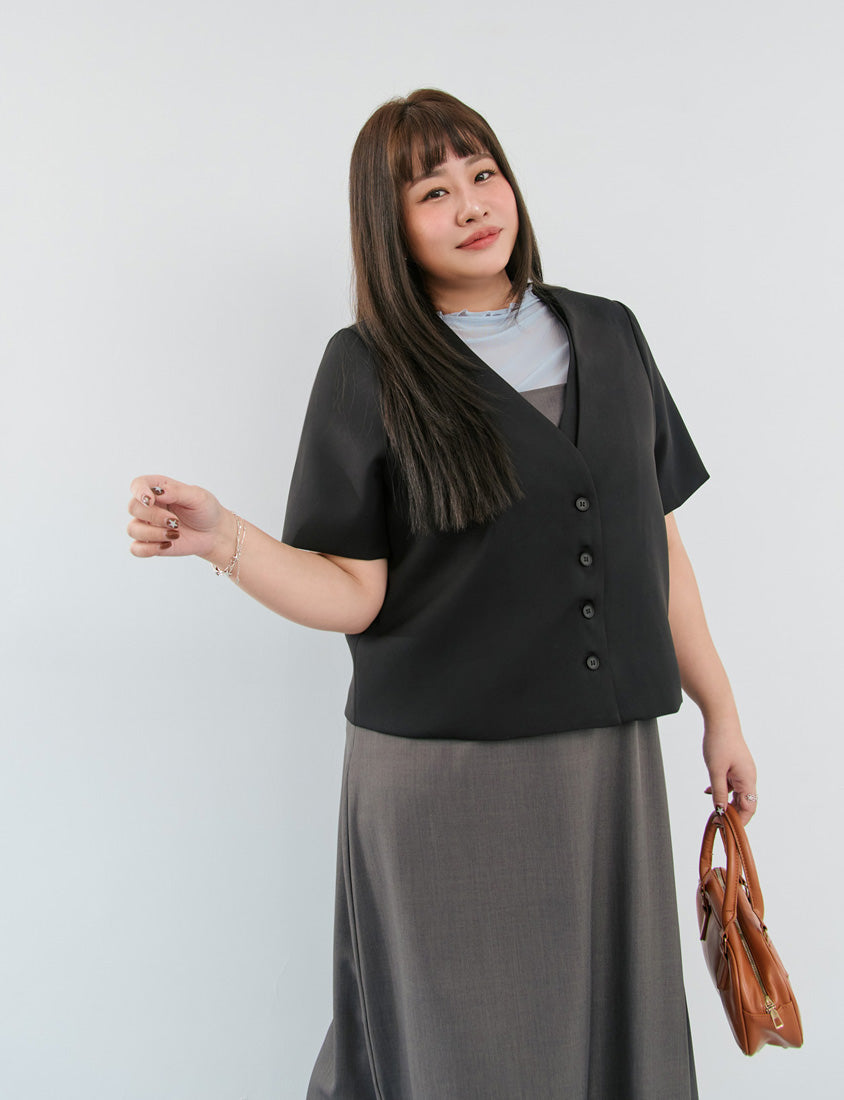 MISS. Double Placket Collarless Plus Size Blazer