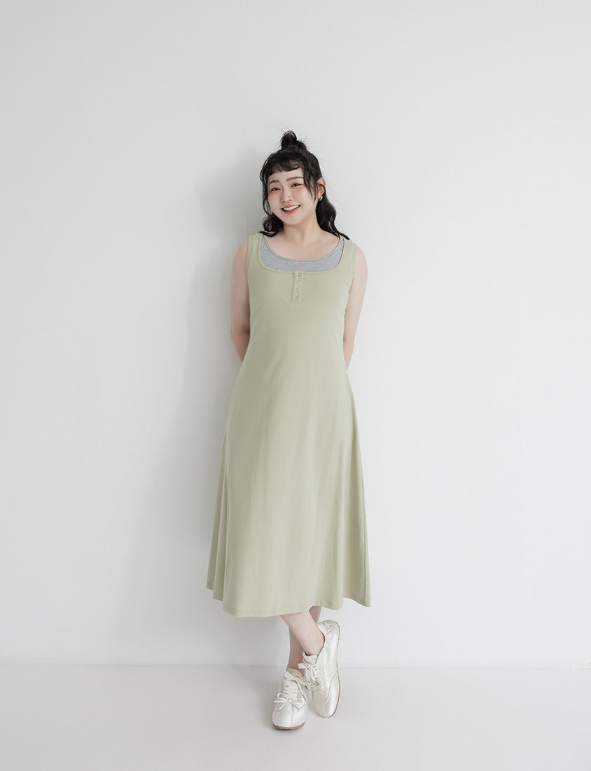 Skin-Friendly Stretch Faux Two Piece Plus Size Maxi Dress