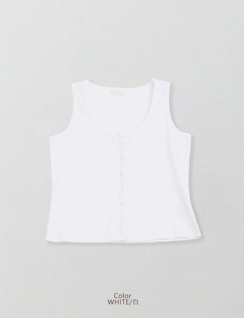 MUA! Faux Button Lace Panel Plus Size Ribbed Vest