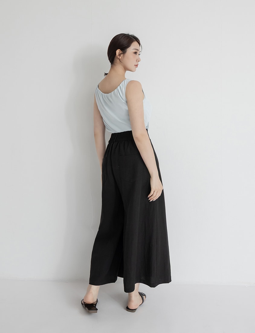 High Waist Slim Fit Lyocell Linen Cropped Plus Size Wide Leg Pants