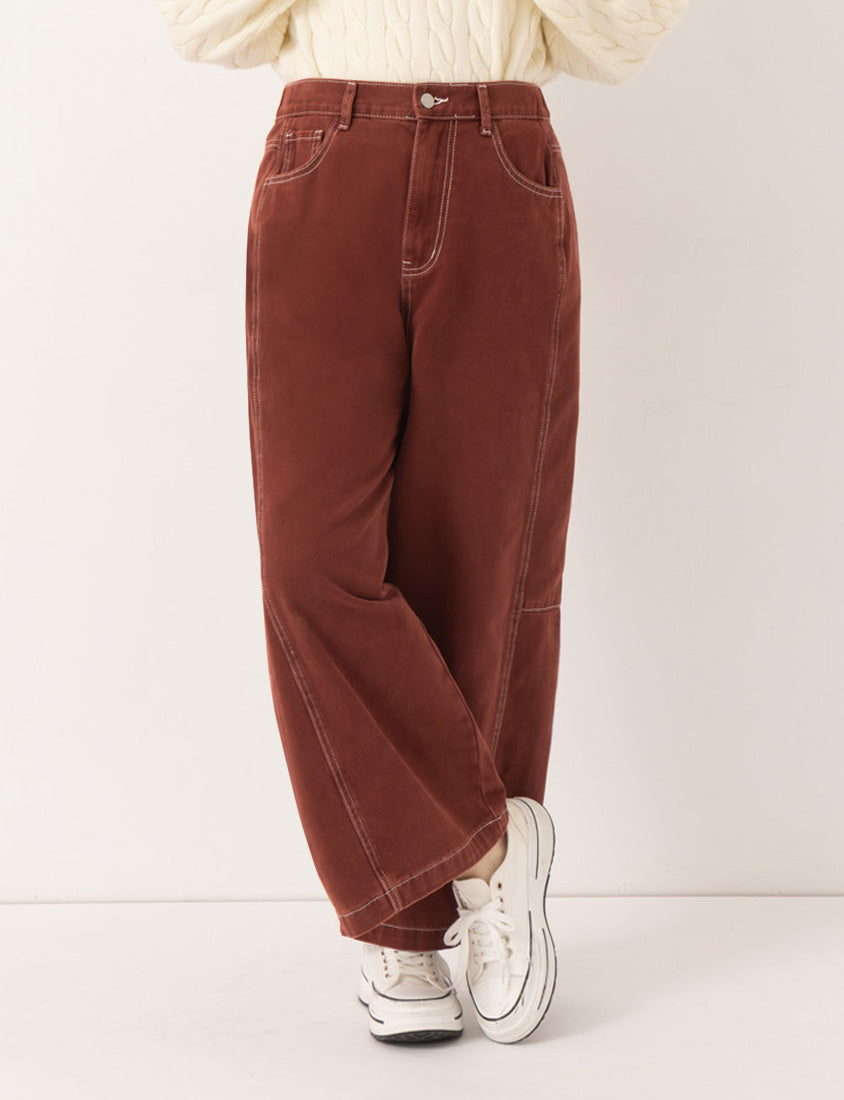 Versatile Twill Colorblock Topstitched Plus Size Straight Wide Pants (Unisex)