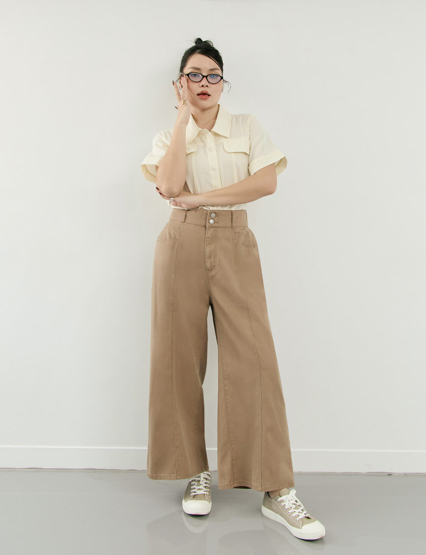 Standard Perfect Fit Twill Cotton Plus Size Wide Pants