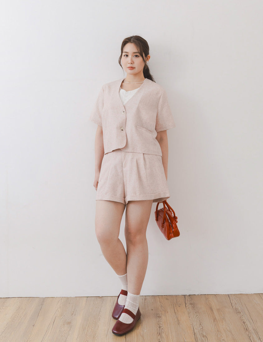 MISS. Wrinkle-Resistant Soft Linen Collarless Blazer Plus Size Jacket