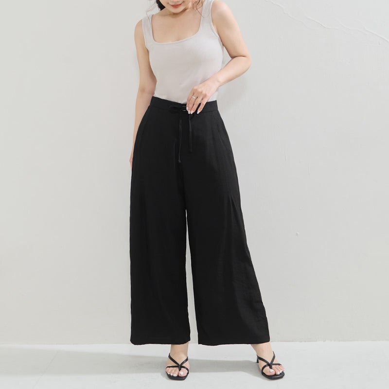 Lightweight Linen-Blend Plus Size Drawstring Pants