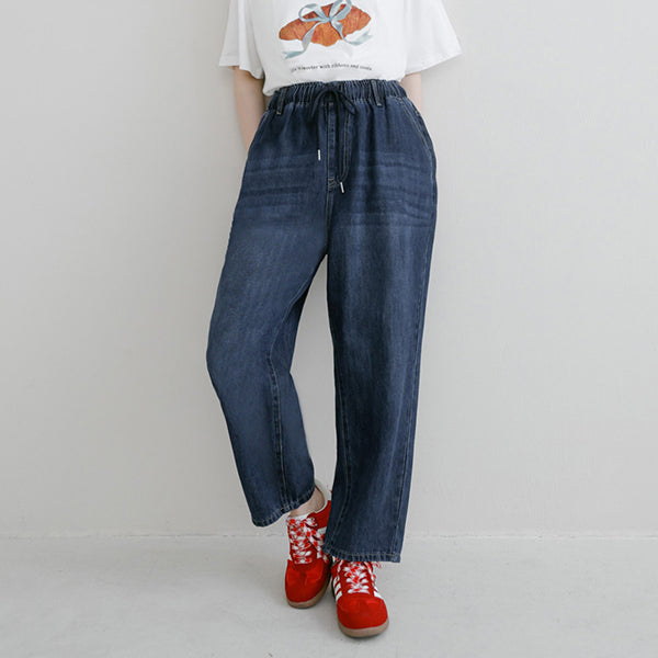 Lyocell Silky Denim Elastic Waist-Tie Plus Size Harem Jeans