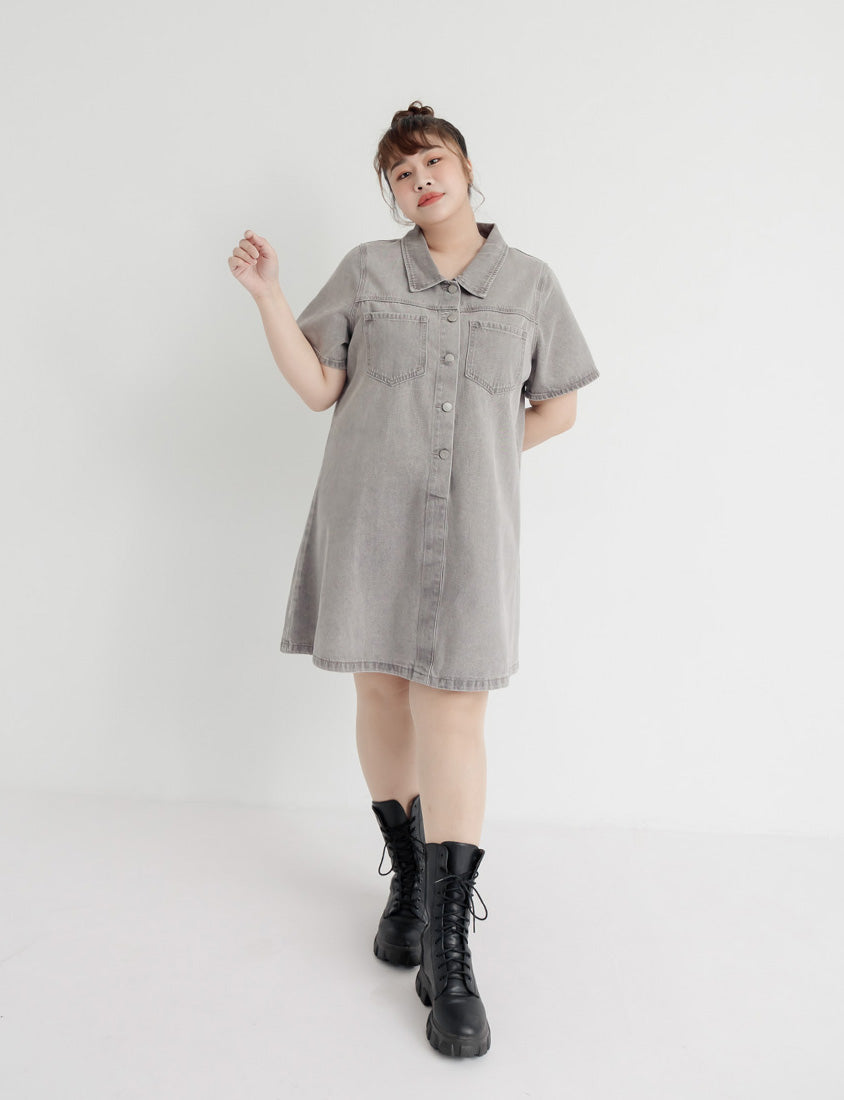 Versatile A-Line Denim Plus Size Shirt Dress