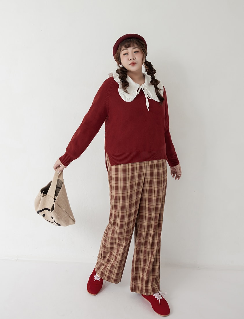 Soft Stretch Warm Multicolor V-Neck Plus Size Long Sleeve Knit Top